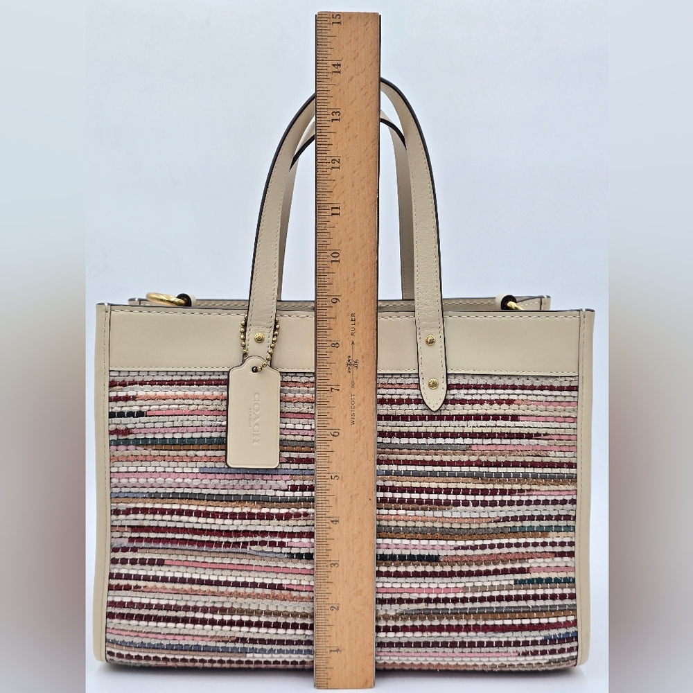 Coach Field Tote  In Upwoven Leather, Chalk Multi - Picture 11 of 16